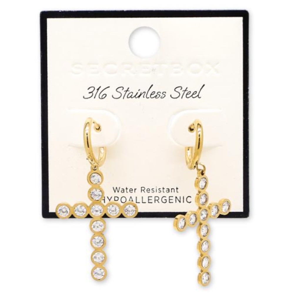 SECRET BOX NEW YORK CROSS STAINLESS STEEL EARRING (T)